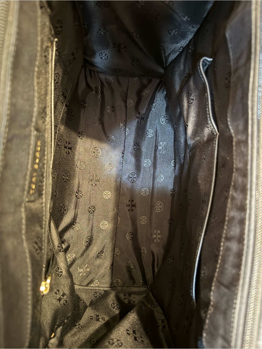 Tory Burch Black Pebbled Leather Tote with Top Handles - Picture 6 of 12